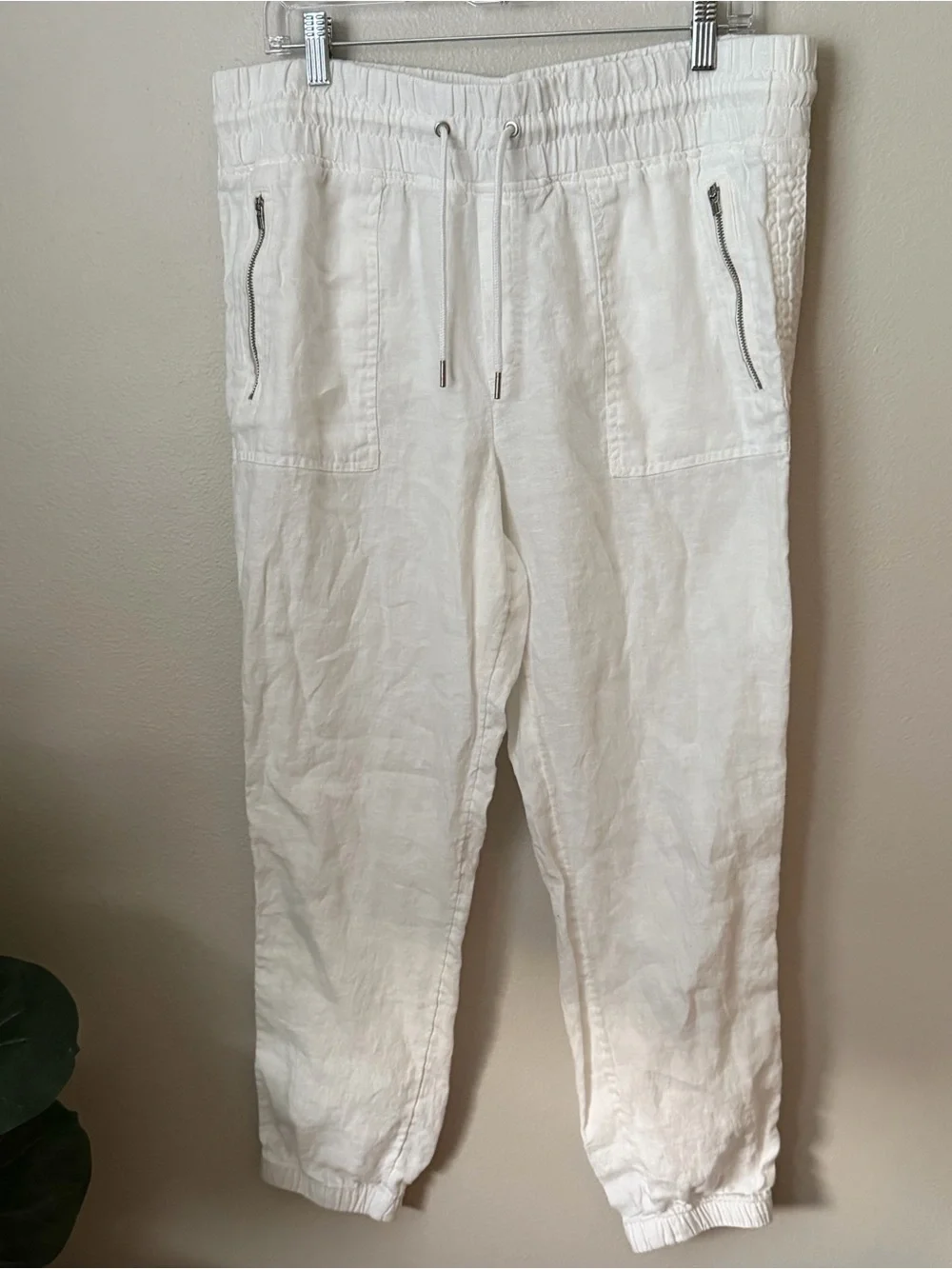 Athleta Women’s Cabo Linen Jogger White Womens Sz 14 Coastal Lagenlook